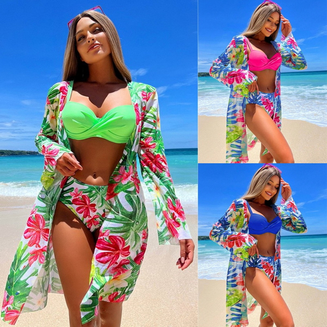 2025 New European and American Three-Piece Swimsuit Set Sexy Beach Cover-Up Bikini