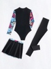 European and American Bikini Set with Long Sleeve Print and Short Skirt Muslim Three-Piece Swimsuit