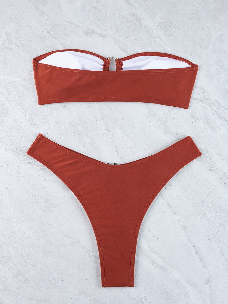 2025 New U-Shaped Metal Detail Strapless Two-Piece Bikini Set for Women_11