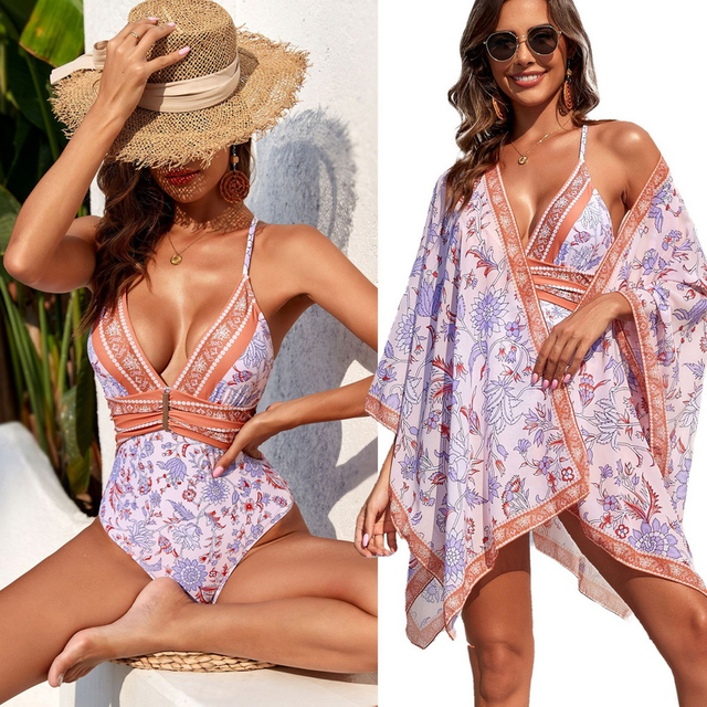 2025 New Custom Print Ruched One-Piece Two-Piece Swimsuit For Women