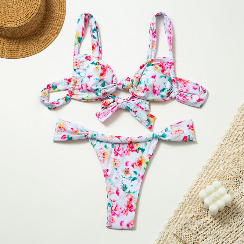 Floral Print Tie-Up Backless Bikini Two-Piece For Women European New_06