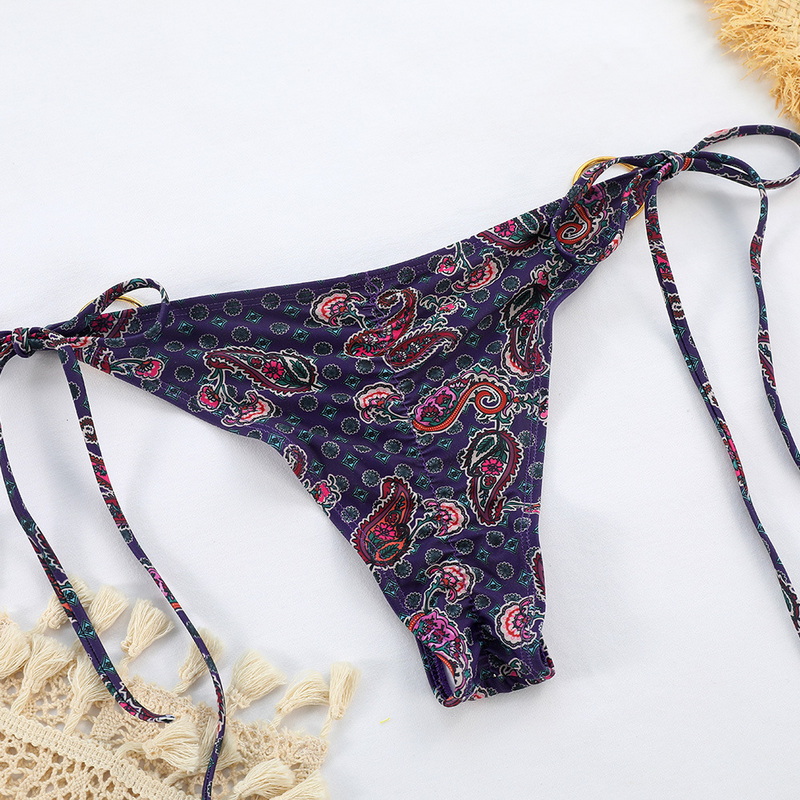 Sexy Metal Three-Ring Bikini Printed Tie-Up Two-Piece Export Style
