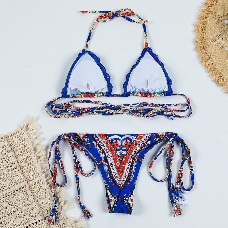 Printed Tie Bikini Sexy With Lace Trim Fixed Design European Style_11