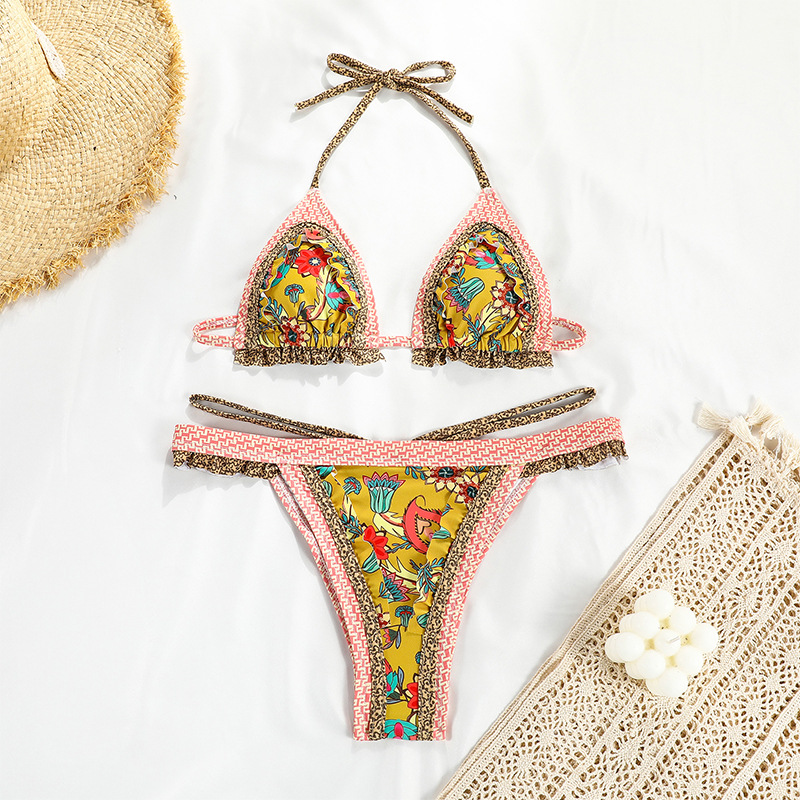 Backless Printed Tie Bikini Sexy Spliced Two-Piece Swimsuit New Color_14
