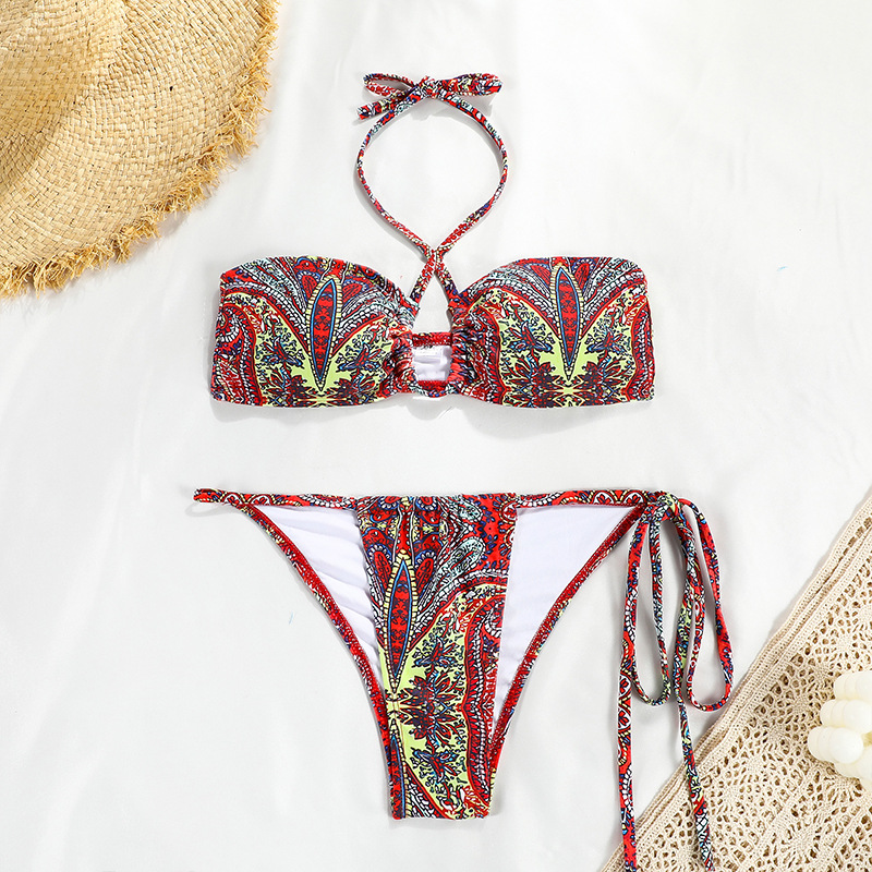 Strapless Tie Bikini Solid Color Two-Piece Swimsuit For Women Four Colors Export_08
