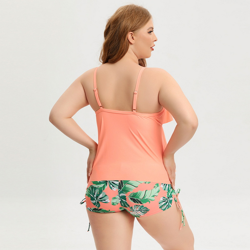 New European Plus Size Women's Swimsuit Ruffle Two-Piece Conservative Swimwear_08