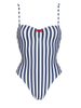 Striped Bodycon One-Piece Swimsuit For Women Sexy Contrast Strap Design