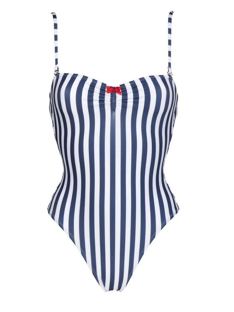 Striped Bodycon One-Piece Swimsuit For Women Sexy Contrast Strap Design