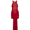 New Solid Color Halter Beach Dress Red Mesh Sexy Cover Up Dress