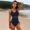 2025 New Solid Mesh Ruched One-Piece Swimsuit Hot-Selling Swimwear