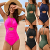 2025 New Solid Mesh Patchwork Twist Cross One-Piece Swimsuit Exclusive Swimwear