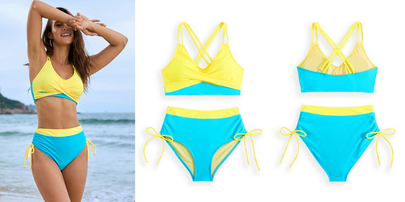 2025 New Solid Patchwork Crisscross Tie Bikini Set Women's Bikini Swimwear_16