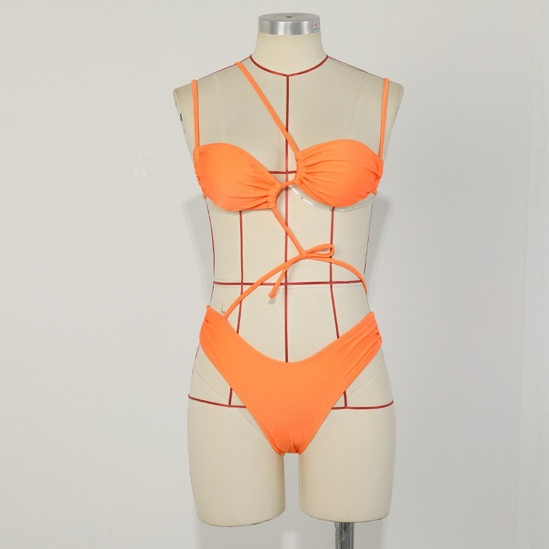Solid Color Asymmetric Tie Bikini Sexy Two-Piece Nylon Swimsuit Export