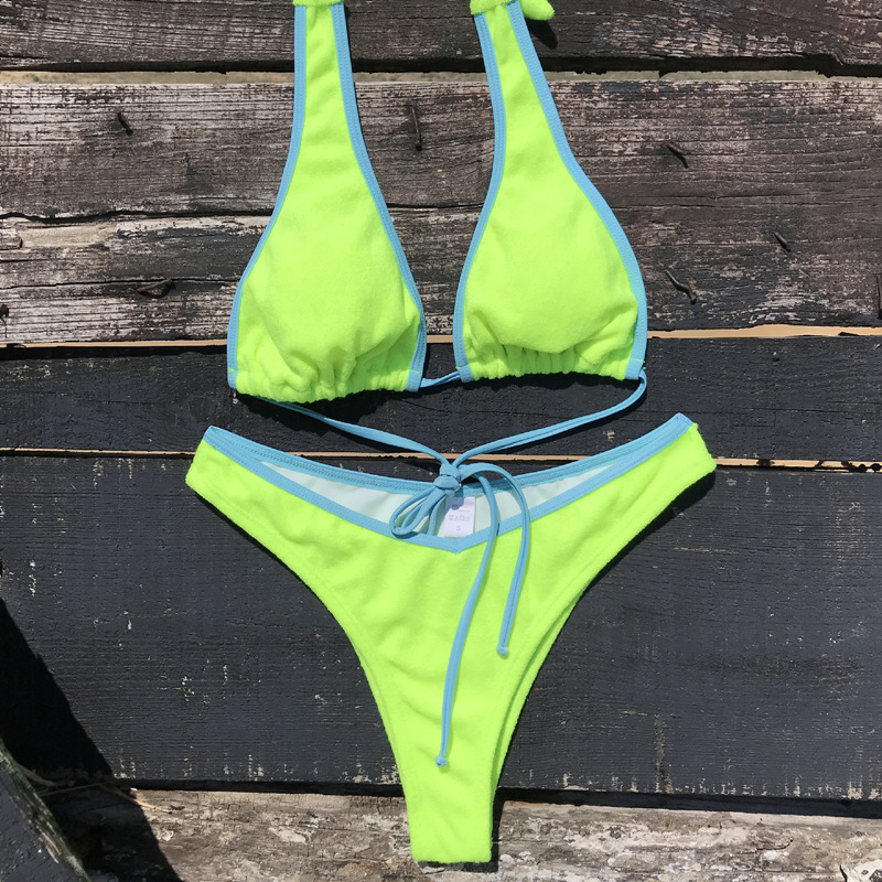 New Western Style Bikini – Solid Color Tie Halter Backless Two-Piece Swimsuit
