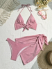 New Sexy Three-Piece Bikini Set - Solid Color Tie Beachwear for Vacation and Hot Springs