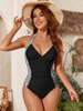 2025 Sexy Deep V Halter One-Piece Swimsuit - Patchwork European Style Bikini