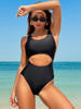 Sexy Solid Color One-Piece Cutout Bikini - Women's Beach Swimwear