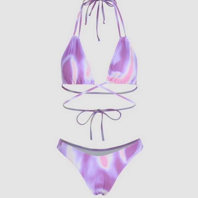 Sexy Three-Piece Mesh Skirt Bikini Set - Tie-Up Women's Swimwear