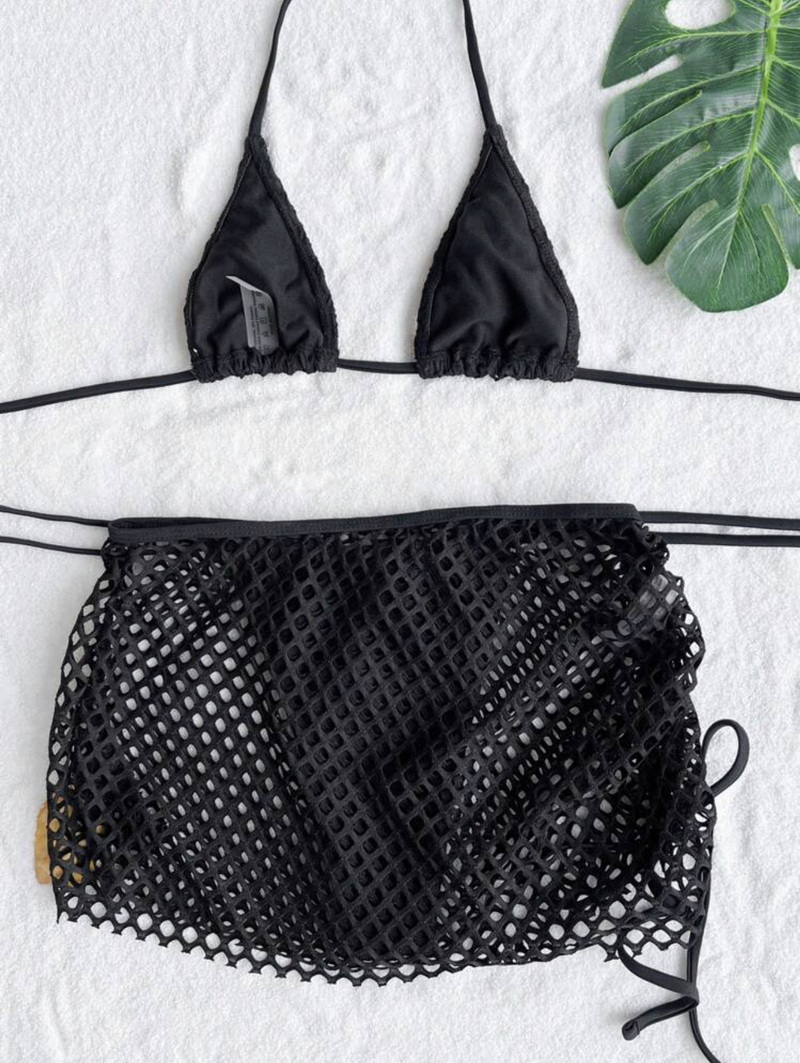 New Women's Swimsuit Sexy Solid Color 3-Piece Mesh Bikini Set for Beachwear
