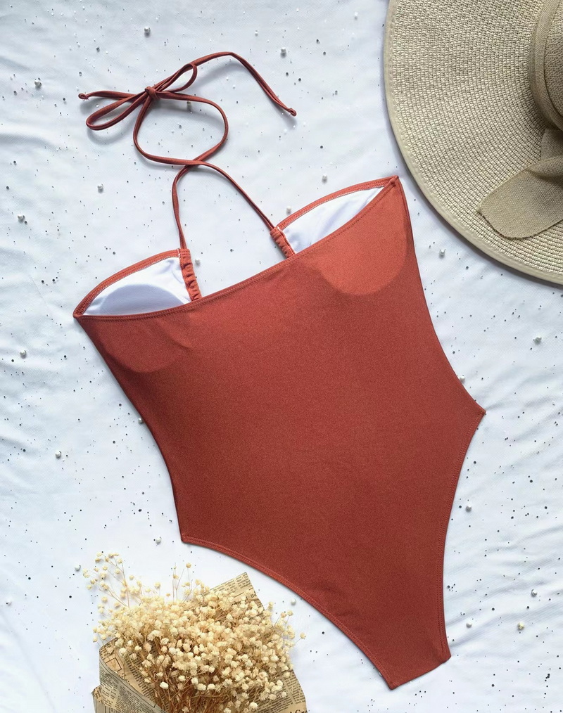 2025 New Western Style One-Piece Swimsuit &ndash; Solid Color Cutout Cross Front Halter Swimwear_10