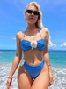 Sexy Solid Color Floral Bandeau Halter Bikini - Two-Way Wear Design