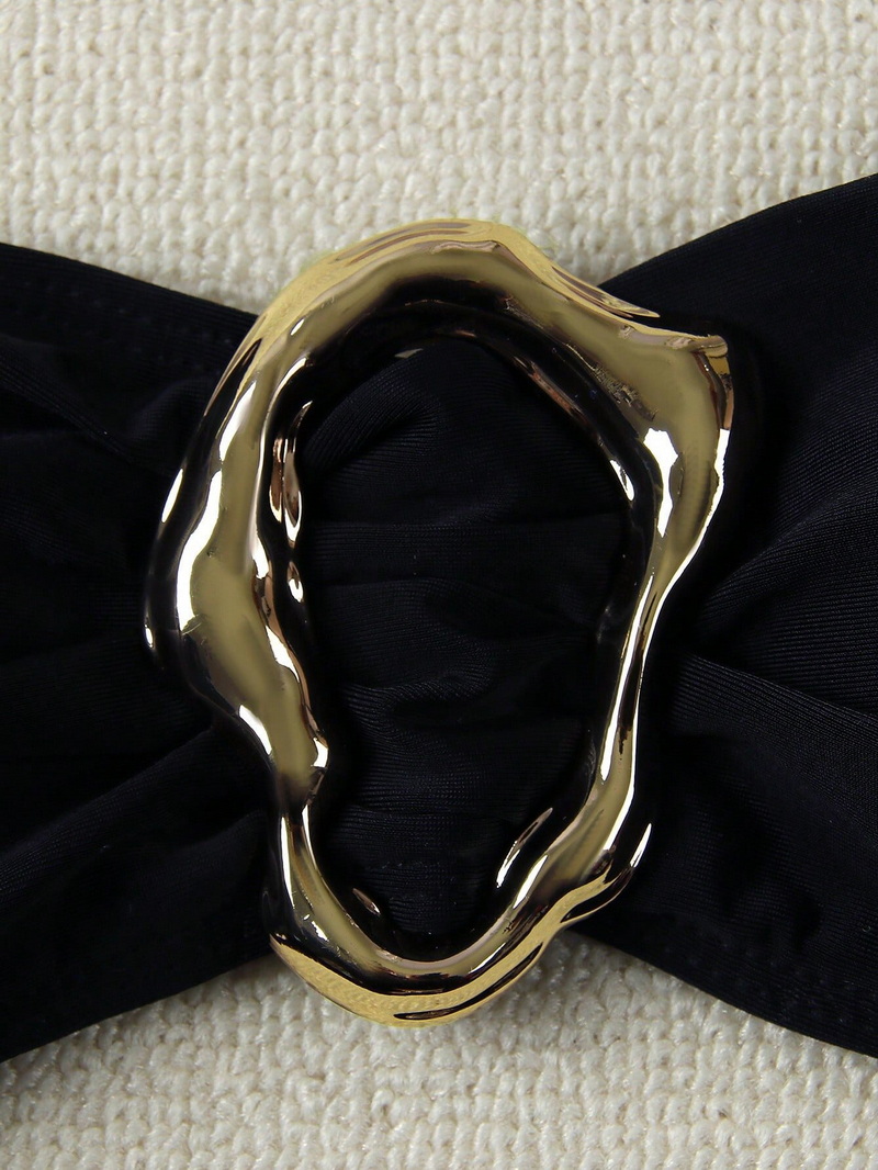 2025 Bandeau Halter Bikini Set With Metal Accessories, Solid Color European Style Swimsuit