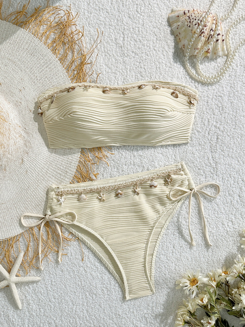 2025 Strapless Shell Bikini For Women Solid Color European Vacation Style