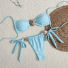 New European Bikini With Sexy Metal Shells And High-Waisted Tie Design
