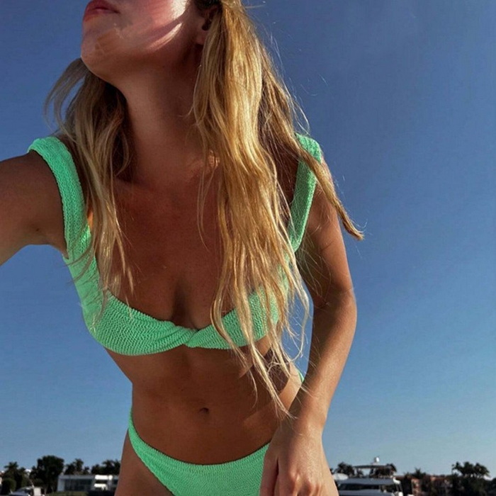 2025 New European Bikini With Sexy Ribbed Twist Front And High Slit Design