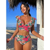 2025 New European Ruffled Open Back Bikini With Sexy Two-Piece Design