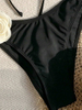 New European Bikini With Sexy 3D Floral Bandeau And High Slit Solid Swimsuit