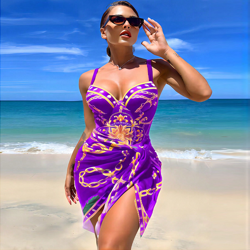 2025 New European Two-Piece Swimsuit With Printed Bikini And Cover-Up Set