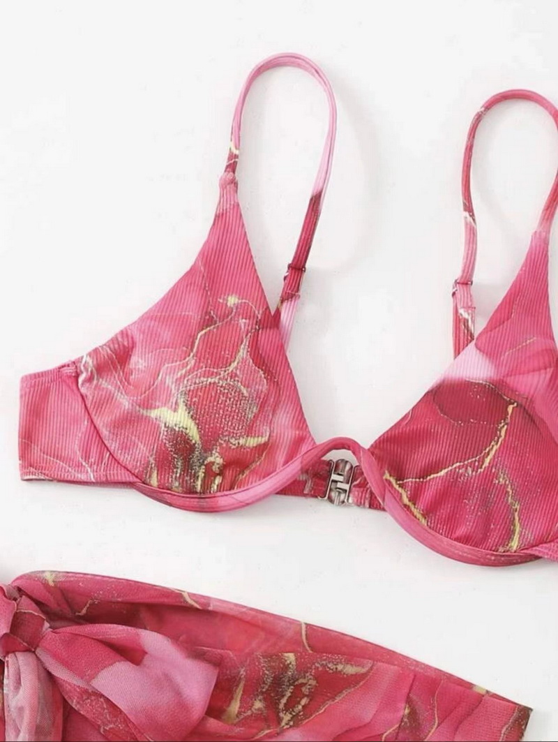 Marble Print Three-Piece Bikini Set - Sexy Women's Swimwear_23