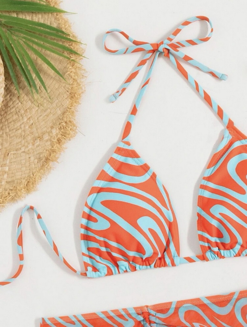 All-Over Print Triangle Bikini Set - Spaghetti Strap with Beach Skirt_04