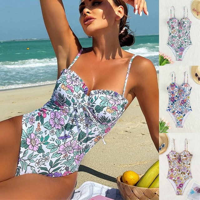 2025 Digital Print One-Piece Swimsuit With Strappy Bow Design