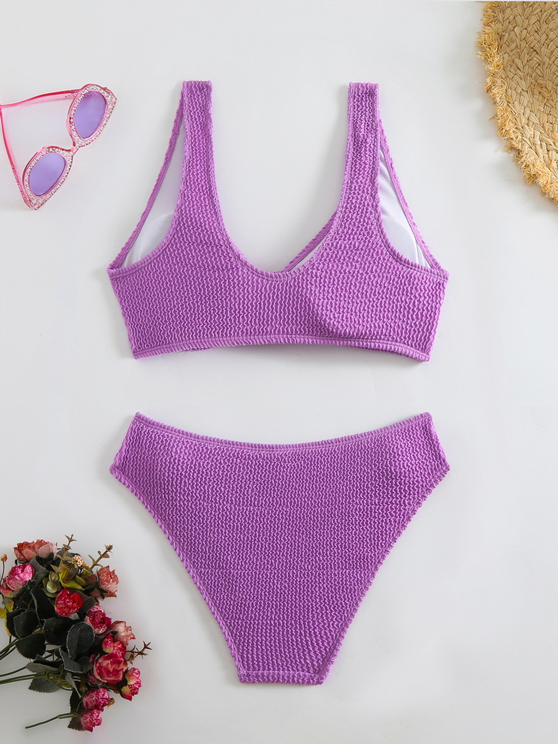 2025 Solid Ribbed Bikini Two-Piece Swimsuit European Style_15