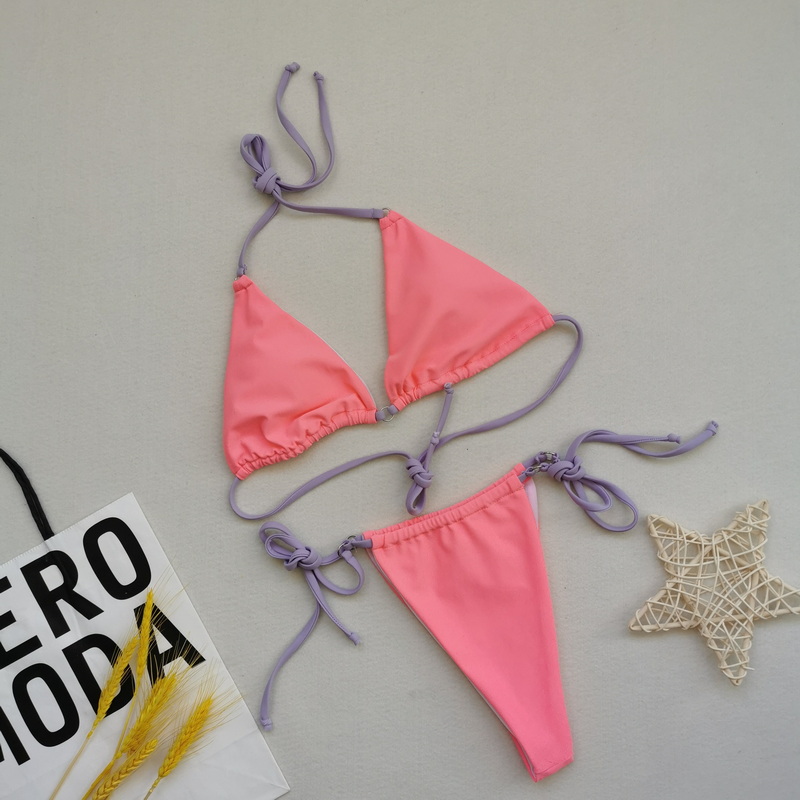 Ribbed Twist Front Bandeau Bikini With High Slit Swimsuit_23