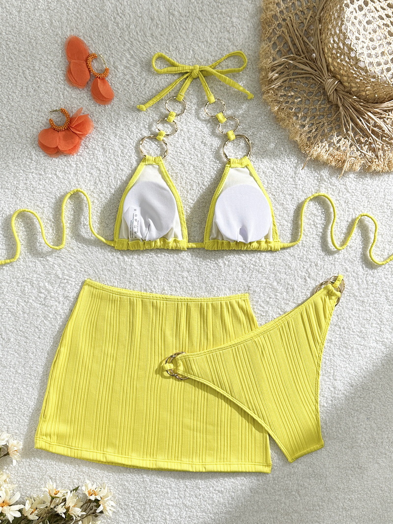 Sexy Solid Color Three-Piece Bikini Set - Thai Vacation Women's Swimwear_09