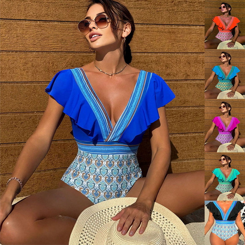 2025 New European One-Piece Swimsuit With Sexy V-Neck, Ruffles, And Open Back