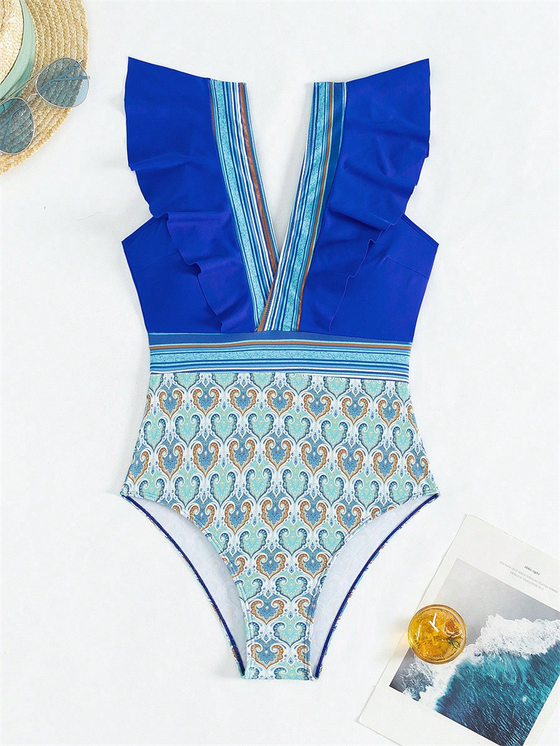 2025 New European One-Piece Swimsuit With Sexy V-Neck, Ruffles, And Open Back