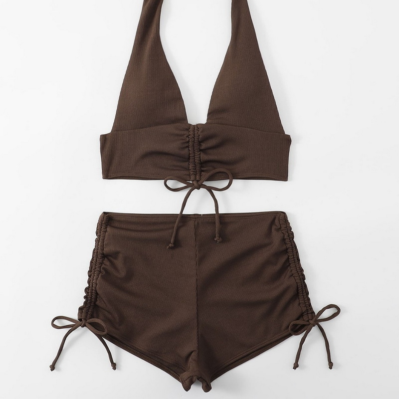 2025 New Fashion European Bikini With Ribbed Fabric, Two-Piece Design For Women