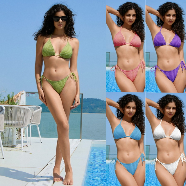 2025 Hot-Selling European Bikini With Ruching And Multi-Needle Stitching Two-Piece Design