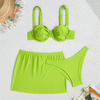 Solid Color Three-Piece Bikini Set – Hot Selling Push-Up Swimwear for Women