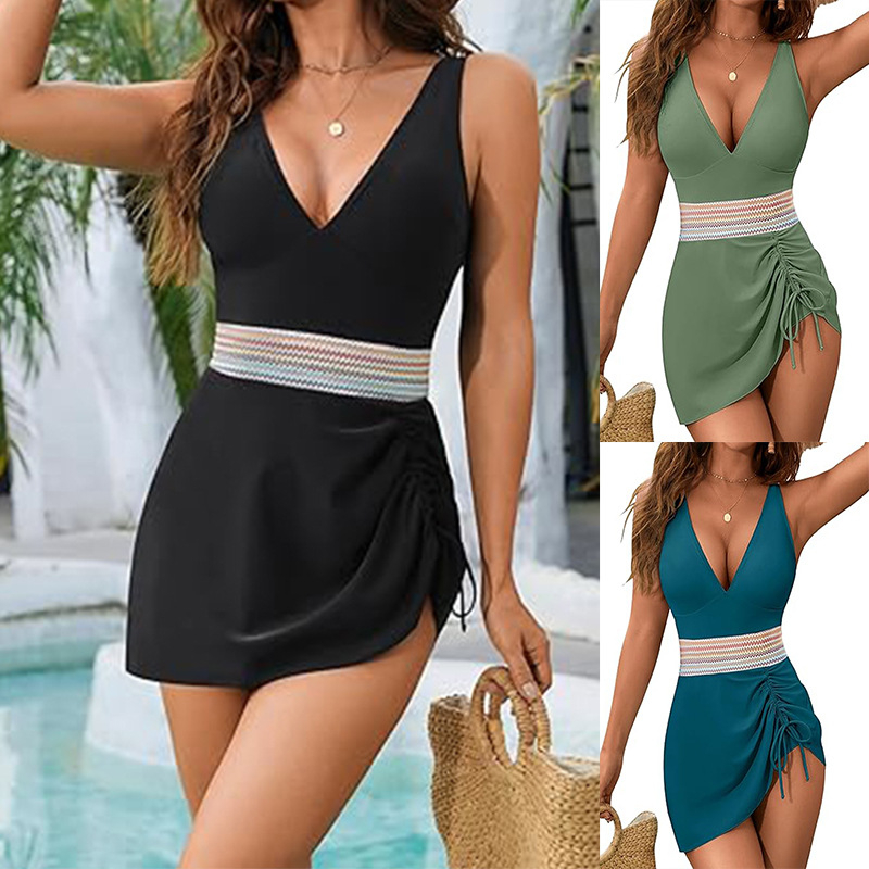 2025 Sexy One-Piece Swimsuit – Western Style Open Back Printed Bikini Cover-Up Set