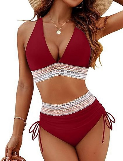 2025 New Western Style Two-Piece Bikini &ndash; High Waist Solid Color Swimwear_18