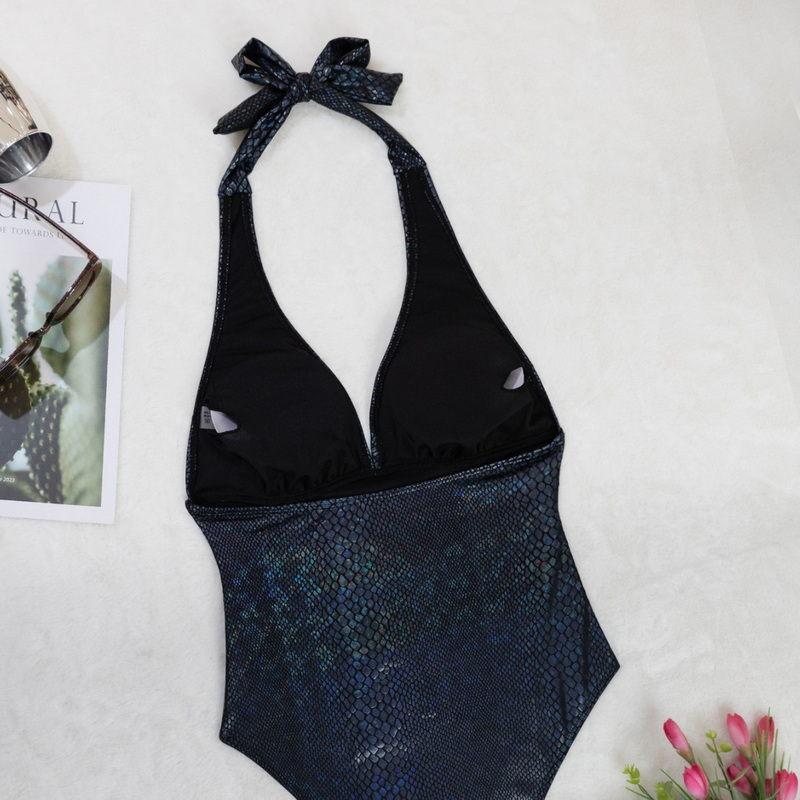 2025 New European and American Black Snakeskin One-Piece Bikini Sexy High-End Swimsuit
