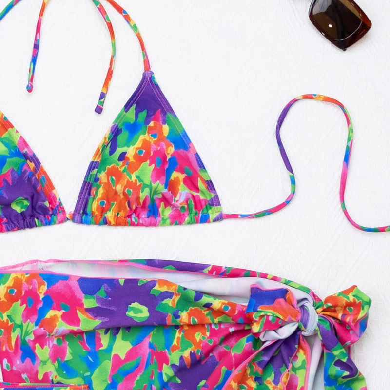 In-Stock 2025 New European and American Sexy Floral Three-Piece Bikini Set