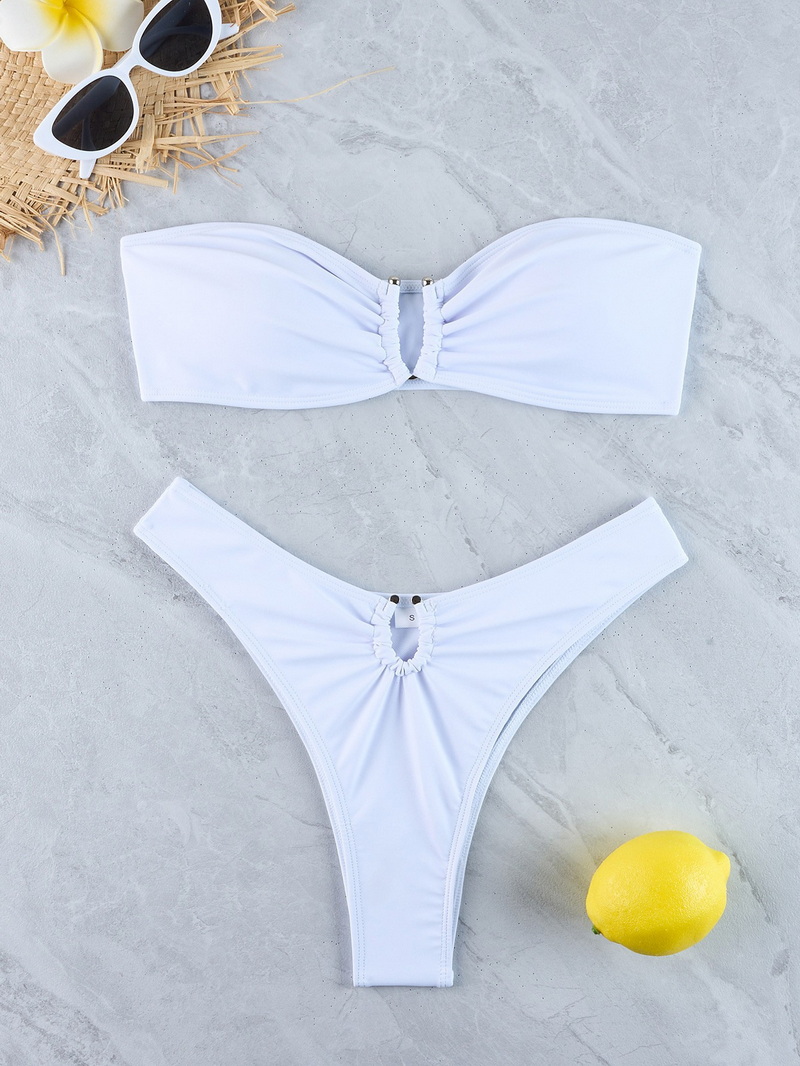 2025 New U-Shaped Metal Detail Strapless Two-Piece Bikini Set for Women_16