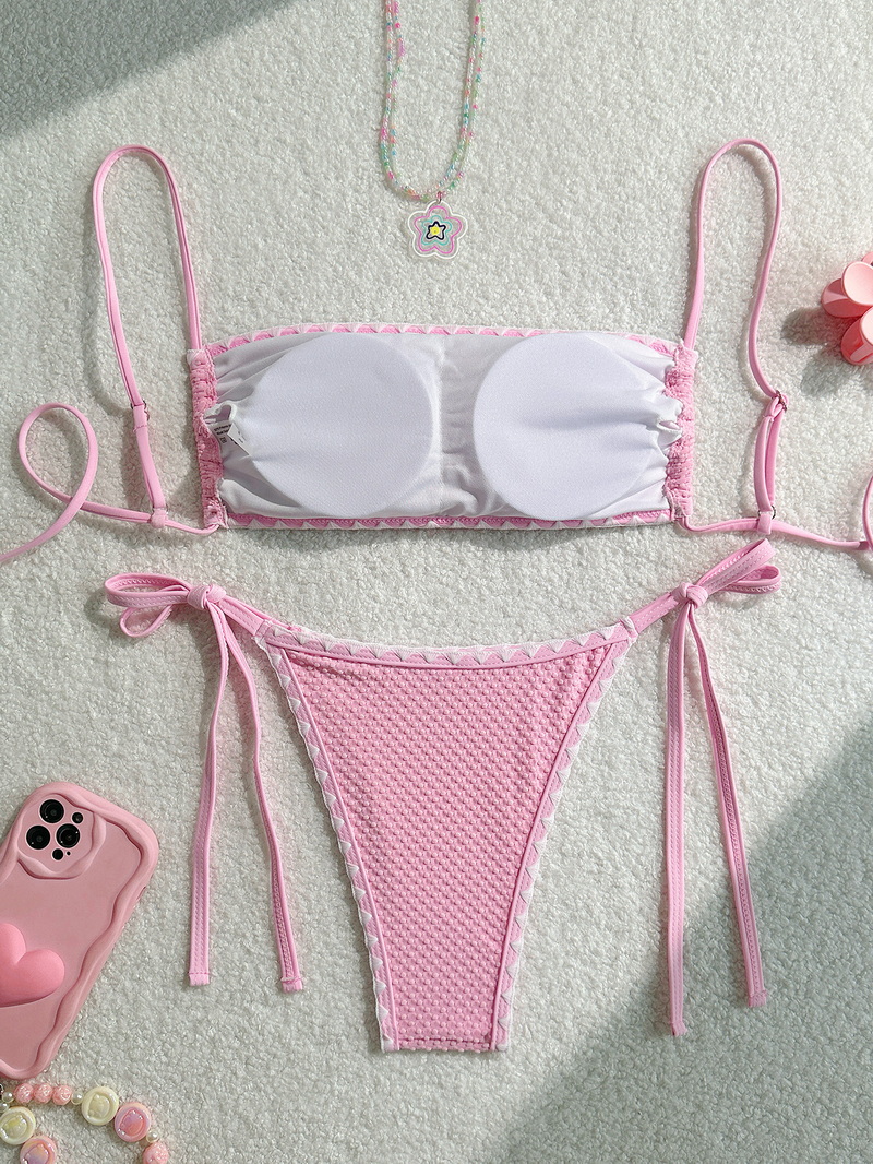 2025 Sexy Solid Color Bikini - Shell Edge Tie-Up Women's Swimwear