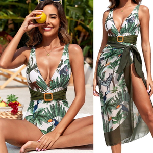 2025 New Printed One-Piece Sheer Skirt Two-Piece Swimsuit